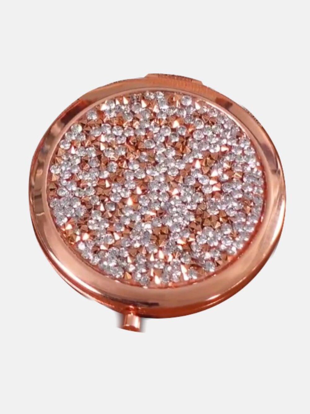 Rose Gold Crystal Compact Travel Mirror Push Button Dual Mirrors New